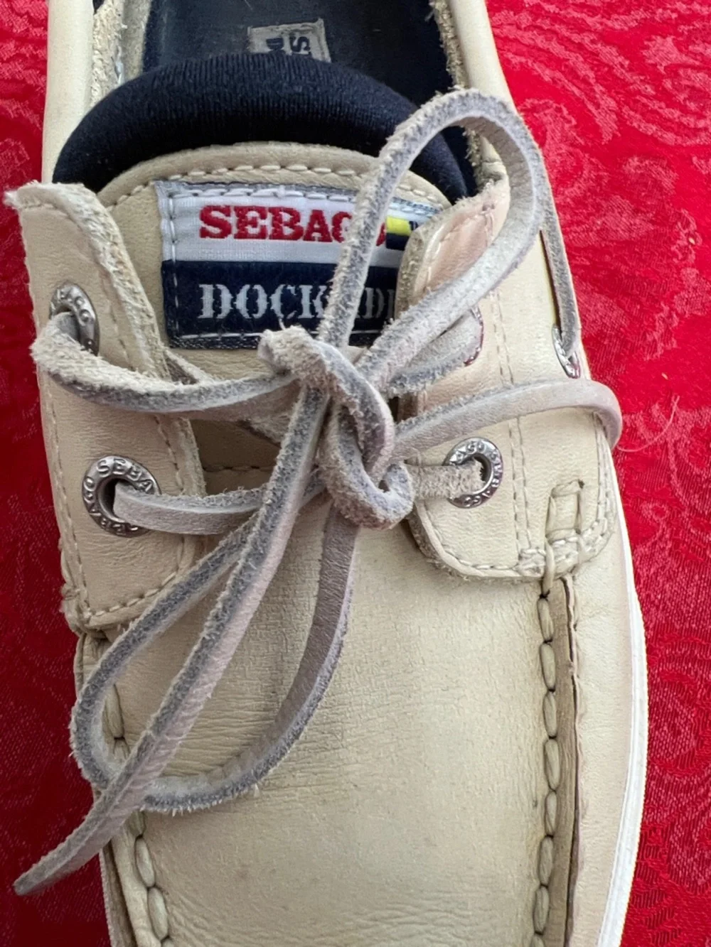 Sebago Docksides Boat Shoes Men's 7.5 Cream Leather Lace Up Moc Toe